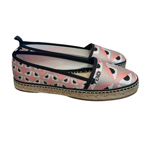 Fendi Pink Black White Monster Eyes Canvas Slip On Espdrilles Womens 38 / US 8 - Picture 3 of 8